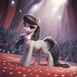 Size: 2880x2880 | Tagged: safe, ai content, derpibooru import, machine learning generated, prompter:derp621, stable diffusion, octavia melody, earth pony, pony, bowtie, g4, generator:pony diffusion v6 xl, image, jpeg, looking at you, smiling, smiling at you, theater