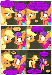 Size: 868x1230 | Tagged: safe, artist:dziadek1990, derpibooru import, edit, edited screencap, screencap, applejack, plaid stripes, the saddle row review, comic, conversation, dialogue, g4, image, png, power glove, scene interpretation, screencap comic, tacky, text