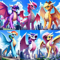 Size: 2880x2880 | Tagged: safe, ai content, derpibooru import, machine learning generated, novelai, prompter:neutralfire, stable diffusion, applejack, fluttershy, pinkie pie, rainbow dash, rarity, twilight sparkle, dragon, bust, collage, cute, cutie mark, dragoness, dragonified, dragonjack, female, feral, flutterdragon, g4, giantess, image, jpeg, looking at you, macro, my little x, pinkiedragon, portrait, prompt in description, rainbow dragon, raridragon, species swap, twilidragon