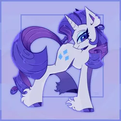 Size: 2048x2048 | Tagged: safe, artist:foxelity, derpibooru import, rarity, pony, unicorn, abstract background, colored hooves, ear piercing, eyeshadow, female, full body, g4, high res, hoof fluff, horn, image, jpeg, looking at you, makeup, mare, piercing, side view, signature, smiling, smiling at you, solo, square background