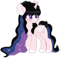 Size: 1557x1480 | Tagged: safe, artist:pasteldraws, derpibooru import, oc, oc:diana sparkle, unofficial characters only, alicorn, pony, blushing, commission, hair bun, horn, image, png, princess, puffy cheeks, simple background, solo, sparkles, transparent background, wings