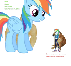 Size: 640x597 | Tagged: safe, artist:revolutionarygrape11, derpibooru import, rainbow dash, dog, human, pegasus, pony, equestria girls, clothes, doge, dream, duo, duo female, female, g4, giant pony, image, looking at someone, macro, png, self paradox, self ponidox, simple background, size difference, smiling, tiny human, transparent background