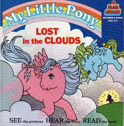 Size: 505x512 | Tagged: safe, derpibooru import, official, firefly, medley, pegasus, pony, g1, book, book cover, bow, cloud, cover, duo focus, female, image, jpeg, lost in the clouds, mare, tail, tail bow