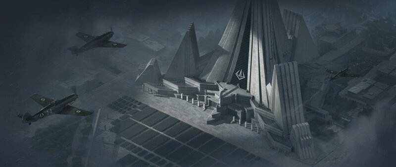 Size: 2048x868 | Tagged: safe, artist:mrscroup, derpibooru import, changeling, equestria at war mod, brutalist architecture, image, jpeg, military, parade, plane