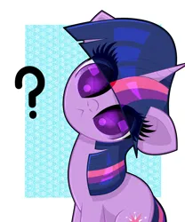 Size: 1500x1800 | Tagged: safe, artist:scandianon, derpibooru import, twilight sparkle, pony, unicorn, :<, colored pupils, confused, cute, ear fluff, eye clipping through hair, female, floppy ears, head tilt, horn, image, looking at you, mare, png, question mark, sitting, unicorn twilight