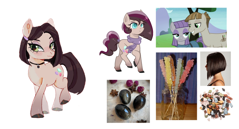 Size: 3700x2000 | Tagged: safe, artist:kraytt-05, derpibooru import, maud pie, mudbriar, oc, oc:candy rock, earth pony, pony, the maud couple, candy, clothes, female, food, g4, image, jpeg, male, maudbriar, offspring, parent:maud pie, parent:mud briar, parents:maudbriar, photo, rock candy, scarf, screencap reference, shipping, simple background, straight, white background