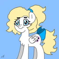 Size: 1280x1280 | Tagged: safe, artist:enterusxrname, ponerpics import, oc, oc:christina pinkheart, unofficial characters only, pegasus, pony, bow, chest fluff, cutie mark, eyebrows visible through hair, image, png, ponytail, signature, solo, tail bow, thick eyebrows