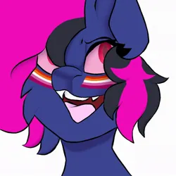 Size: 1080x1080 | Tagged: safe, artist:blankfandoms, derpibooru import, oc, oc:mistic spirit, unofficial characters only, hybrid, original species, pegasus, pony, cybernetic pony, female, image, jpeg, lesbian, lesbian pride flag, pride, pride flag, pride month, prosthetic eye, prosthetics