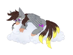 Size: 2100x1600 | Tagged: safe, artist:aledera, derpibooru import, oc, oc:luxor, unofficial characters only, classical hippogriff, hippogriff, cloud, commission, image, lying down, lying on a cloud, male, on a cloud, png, simple background, smiling, transparent background, ych result