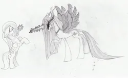 Size: 2971x1819 | Tagged: safe, artist:grinu, derpibooru import, oc, unofficial characters only, alicorn, pony, 2013, alicorn oc, duo, female, horn, image, jpeg, magic, mare, not fluttershy, pencil drawing, traditional art, wings