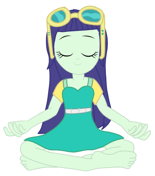 Size: 4052x4608 | Tagged: safe, artist:chrismc373, derpibooru import, blueberry cake, equestria girls, barefoot, clothes, dress, eyes closed, feet, female, g4, glasses, image, lotus position, meditating, png, solo