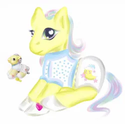 Size: 1280x1280 | Tagged: safe, artist:koalinaart, derpibooru import, bright night (g3), earth pony, pony, g3, baby, baby pony, big eyes, cute, female, filly, foal, image, jpeg, solo, toy interpretation