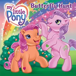 Size: 996x1000 | Tagged: safe, artist:carlo loraso, derpibooru import, official, serendipity, sparkleworks, butterfly, earth pony, insect, pony, g3, berry, book, book cover, bush, butterfly hunt, cover, female, food, image, jpeg, mare, rainbow