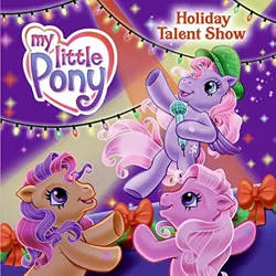 Size: 1000x998 | Tagged: safe, artist:carlo loraso, derpibooru import, official, pinkie pie (g3), scootaloo (g3), starsong, earth pony, pegasus, pony, g3, book, book cover, cover, female, hat, heart, heart eyes, holiday talent show, image, jpeg, mare, microphone, singing, starry eyes, trio, trio female, wingding eyes