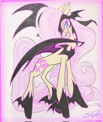 Size: 1727x2048 | Tagged: safe, artist:creeate97, derpibooru import, fluttershy, bat pony, pony, bat ponified, concave belly, flutterbat, image, jpeg, long mane, long tail, race swap, slender, solo, tail, tall, thin