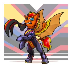 Size: 3000x3000 | Tagged: safe, artist:krd, derpibooru import, oc, oc:fireheart(fire), unofficial characters only, bat pony, bat pony oc, bat wings, bisexual pride flag, image, jpeg, latex, latex boots, latex pride, latex suit, pride, pride flag, pride month, pride suit, rubber, rubber boots, rubber pride, rubber suit, solo, wings