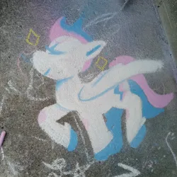 Size: 1080x1080 | Tagged: safe, artist:comicmaker, derpibooru import, zipp storm, pegasus, pony, g5, chalk, chalk art, chalk drawing, eyes closed, female, image, jpeg, mare, photo, raised hoof, solo, tail, traditional art, unshorn fetlocks, wings