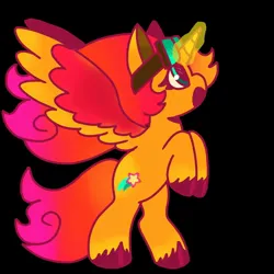 Size: 1000x1000 | Tagged: safe, artist:comicmaker, derpibooru import, sunny starscout, alicorn, pony, g5, my little pony: a new generation, black background, glow, glowing horn, goggles, goggles on head, horn, image, jpeg, looking up, magic, magic aura, open mouth, race swap, rearing, redesign, simple background, solo, spread wings, sticker design, sunnycorn, tail, unshorn fetlocks, wings