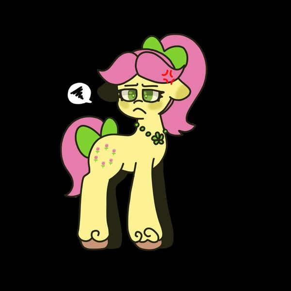 Size: 999x999 | Tagged: safe, artist:comicmaker, derpibooru import, posey (g5), earth pony, pony, g5, black background, blushing, bow, female, frown, grumpy, hair bow, image, jewelry, jpeg, mare, necklace, posey bloom is not amused, simple background, solo, speech bubble, sticker design, tail, tail bow, unamused, unshorn fetlocks