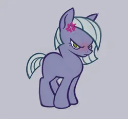 Size: 1595x1479 | Tagged: safe, artist:partyponypower, derpibooru import, limestone pie, earth pony, pony, colored, colored sketch, cross-popping veins, emanata, eyelashes, female, filly, filly limestone pie, flat colors, foal, frown, g4, gray mane, gray tail, green eyes, image, jpeg, narrowed eyes, purple background, purple coat, simple background, sketch, solo, standing, straight mane, straight tail, unamused