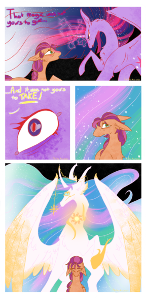 Size: 1920x4000 | Tagged: safe, artist:mellow-mare, derpibooru import, princess celestia, sunny starscout, twilight sparkle, twilight sparkle (alicorn), alicorn, pony, g5, concave belly, crying, curved horn, horn, image, large wings, meme, png, ribs, subverted meme, sunny and her heroine, sunny sadscout, that magic was not yours to give, thin, trio, wings