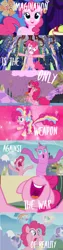 Size: 512x2048 | Tagged: safe, derpibooru import, edit, edited screencap, screencap, applejack, fluttershy, pinkie pie, rainbow dash, rarity, twilight sparkle, earth pony, pony, friendship is magic, make new friends but keep discord, season 1, season 2, season 4, season 5, season 8, the maud couple, the return of harmony, twilight's kingdom, spoiler:s08, bipedal, chocolate, chocolate rain, female, food, g4, he wants all of the cakes, image, jpeg, mare, nose in the air, rain, rainbow power, rainbow power-ified, twilight's castle