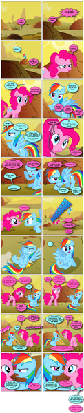 Size: 868x4260 | Tagged: safe, artist:dziadek1990, derpibooru import, edit, edited screencap, screencap, pinkie pie, rainbow dash, the clone that got away, over a barrel, comic, conversation, desert, dialogue, g4, image, png, screencap comic, text