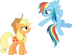 Size: 3934x3000 | Tagged: safe, artist:cloudy glow, derpibooru import, applejack, rainbow dash, earth pony, pegasus, .ai available, appleglare, applejack's hat, cowboy hat, duo, duo female, female, g4, glare, hat, image, looking up, png, simple background, transparent background, vector