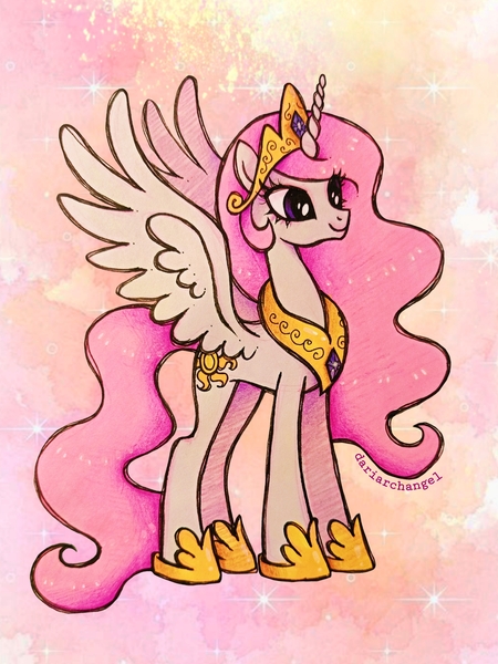 Size: 2291x3054 | Tagged: safe, artist:dariarchangel, derpibooru import, princess celestia, alicorn, pony, g4, big eyes, celestia's crown, concave belly, crown, cute, cutelestia, ethereal mane, ethereal tail, female, hoof shoes, image, jewelry, jpeg, large wings, long hair, long mane, long tail, mare, peytral, pink hair, pink mane, pink-mane celestia, princess shoes, regalia, slender, smiling, solo, spread wings, standing, tail, tall, thin, white coat, wings, young celestia
