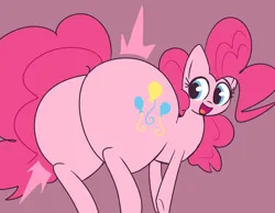 Size: 2412x1872 | Tagged: suggestive, artist:gravtitty, derpibooru import, pinkie pie, earth pony, pony, g4, balloonbutt, butt, butt focus, female, huge butt, image, large butt, looking back, open mouth, open smile, plot, png, simple background, smiling, solo, solo female, thicc thighs