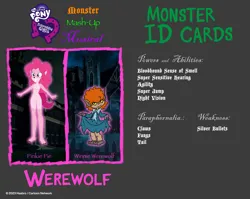 Size: 2692x2138 | Tagged: safe, artist:tylerajohnson352, derpibooru import, pinkie pie, werewolf, equestria girls, g4, bow, canterlot high, card, claws, clothes, dress, fangs, fur, grimwood girls, halloween, haunted house, holiday, image, monster, png, scooby-doo and the ghoul school, scooby-doo!, tail, trading card, winnie the werewolf, wolf ears, wolf nose