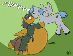 Size: 759x590 | Tagged: suggestive, artist:defilerzero, ponerpics import, oc, unofficial characters only, pony, belly inflation, blushing, gay, image, inflation, jpeg, looking at each other, male, stallion