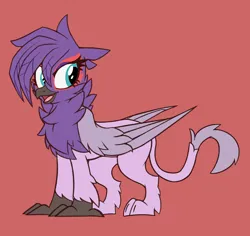 Size: 1500x1416 | Tagged: artist needed, safe, oc, oc:gracie gifreya, unofficial characters only, gryphon, beak, cute, female, folded wings, image, looking back, open beak, open mouth, png, red background, simple background, solo, standing, wings