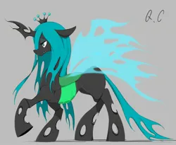 Size: 2048x1680 | Tagged: safe, artist:noupu, derpibooru import, queen chrysalis, changeling, changeling queen, g4, female, gray background, image, jpeg, profile, raised hoof, simple background, solo