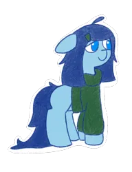 Size: 690x897 | Tagged: safe, artist:castafae, derpibooru import, oc, oc:babbling brook, earth pony, pony, clothes, female, floppy ears, hairclip, image, long tail, mare, messy tail, png, simple background, solo, sweater, tail, transparent background