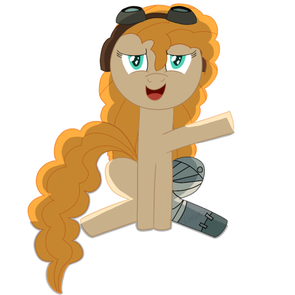 Size: 1100x1100 | Tagged: safe, alternate version, artist:sleeplesseevee, derpibooru import, pear butter, earth pony, pony, g4, amputee, aviator goggles, derpibooru exclusive, ducktales, ducktales 2017, goggles, image, long hair, long mane, long tail, outline, png, prosthetic leg, prosthetic limb, prosthetics, shading, simple background, sitting, solo, tail, transparent background, white outline