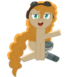 Size: 1100x1100 | Tagged: safe, alternate version, artist:sleeplesseevee, derpibooru import, pear butter, earth pony, pony, g4, amputee, aviator goggles, derpibooru exclusive, ducktales, ducktales 2017, goggles, image, long hair, long mane, long tail, outline, png, prosthetic leg, prosthetic limb, prosthetics, shading, simple background, sitting, solo, tail, transparent background, white outline