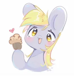 Size: 1484x1536 | Tagged: safe, artist:bubbletea, derpibooru import, derpy hooves, pegasus, pony, g4, bust, cute, derpabetes, female, food, heart, heart eyes, hoof hold, image, jpeg, looking at you, mare, muffin, open mouth, open smile, simple background, smiling, smiling at you, solo, white background, wingding eyes