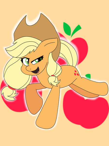 Size: 3000x4000 | Tagged: safe, artist:trinitykitsunefury14, derpibooru import, applejack, earth pony, g4, alternate hairstyle, bucking, cutie mark, cutie mark background, female, image, open smile, png, solo