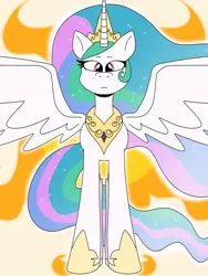 Size: 774x1032 | Tagged: safe, artist:trinitykitsunefury14, derpibooru import, princess celestia, alicorn, g4, celestia's crown, cutie mark, cutie mark background, female, image, jewelry, jpeg, princess shoes, regalia, solo, spread wings, standing, wings