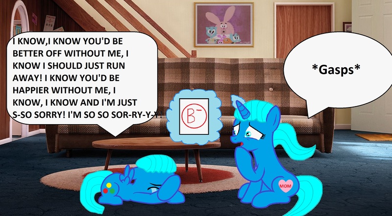 Size: 2628x1444 | Tagged: safe, artist:memeartboi, derpibooru import, ponified, pegasus, pony, unicorn, g4, bawling, chatting, colt, couch, crying, crying on the outside, duo, duo male and female, emotional, exam, female, foal, gasp, gasping, glow, glowing horn, gumball watterson, heart, horn, image, jpeg, living room, lying down, male, mare, mother, mother and child, mother and son, nicole watterson, remorse, sad, sad pony, shocked, shocked expression, shocked eyes, sitting, sobbing, the amazing world of gumball, upset, wings, worried