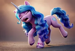 Size: 1216x832 | Tagged: safe, ai content, derpibooru import, machine learning generated, izzy moonbow, unicorn, g5, crying, cute, fluffy, horn, image, izzy sadbow, izzybetes, jpeg, running away, sad, sadorable, single tear, sobbing, solo