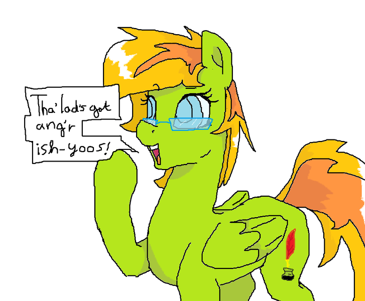 Size: 1014x837 | Tagged: safe, alternate version, artist:mileslancer, derpibooru import, oc, oc:fausty florid, unofficial characters only, pegasus, pony, female, image, mare, ms paint, png, simple background, solo, talking, white background