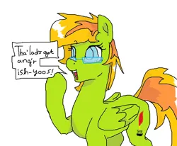 Size: 1014x837 | Tagged: safe, alternate version, artist:mileslancer, derpibooru import, oc, oc:fausty florid, unofficial characters only, pegasus, pony, female, image, mare, ms paint, png, simple background, solo, talking, white background