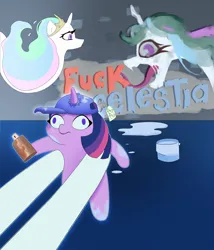 Size: 3000x3500 | Tagged: safe, artist:luanbang, derpibooru import, princess celestia, twilight sparkle, pegasus, pony, unicorn, cute, graffiti, hat, holding a pony, horn, horn impalement, image, jpeg, meme, paint bucket, ponified meme, spray paint, text, twiabetes, twiggie