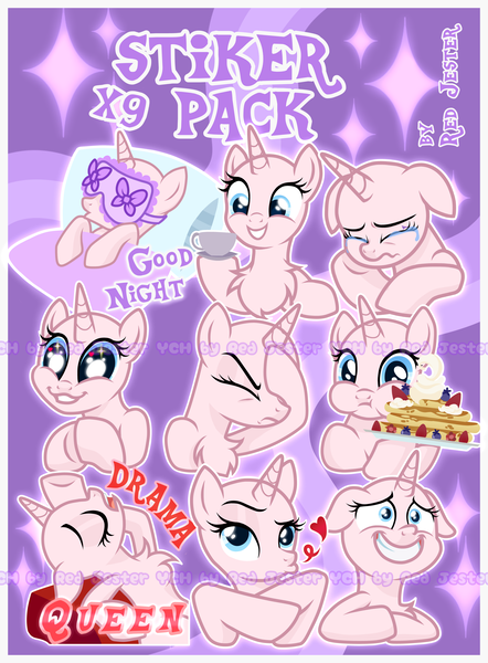 Size: 2714x3681 | Tagged: safe, artist:redjester, derpibooru import, earth pony, pony, unicorn, chest fluff, commission, crying, emotes, horn, image, png, ych example, your character here