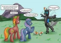 Size: 2400x1676 | Tagged: safe, artist:termyotter, derpibooru import, oc, oc:lunar mist, oc:macrophage, oc:spectrum gear, earth pony, pony, unicorn, atg 2024, can, horn, image, jpeg, newbie artist training grounds