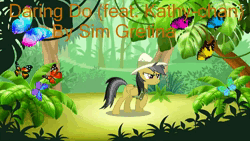 Size: 1280x720 | Tagged: safe, artist:sim gretina, artist:user15432, derpibooru import, daring do, butterfly, insect, pegasus, pony, g4, animated, bush, clothes, daring do (feat. kathy-chan), explorer outfit, forest, image, jungle, link in description, music, nature, palm tree, safari hat, sim gretina, smiling, song, sound only, tree, vine, webm, youtube link