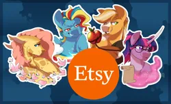 Size: 1872x1140 | Tagged: safe, artist:parrpitched, derpibooru import, applejack, fluttershy, rainbow dash, twilight sparkle, earth pony, pegasus, unicorn, etsy, horn, image, merchandise, parrpitched, png, simple background, sticker, transparent background