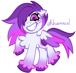 Size: 655x631 | Tagged: safe, artist:kharmacal, derpibooru import, oc, oc:darling jewel, unofficial characters only, pegasus, colored wings, ear piercing, gradient hooves, grin, image, looking at you, multicolored wings, one eye closed, piercing, png, raised hoof, simple background, smiling, solo, transparent background, wings, wink